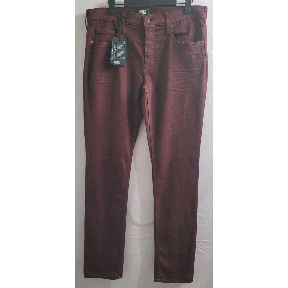 NWT PAIGE Lennox Slim Jeans Mens 32 Sunset Wine Burgundy Transcend Stretch